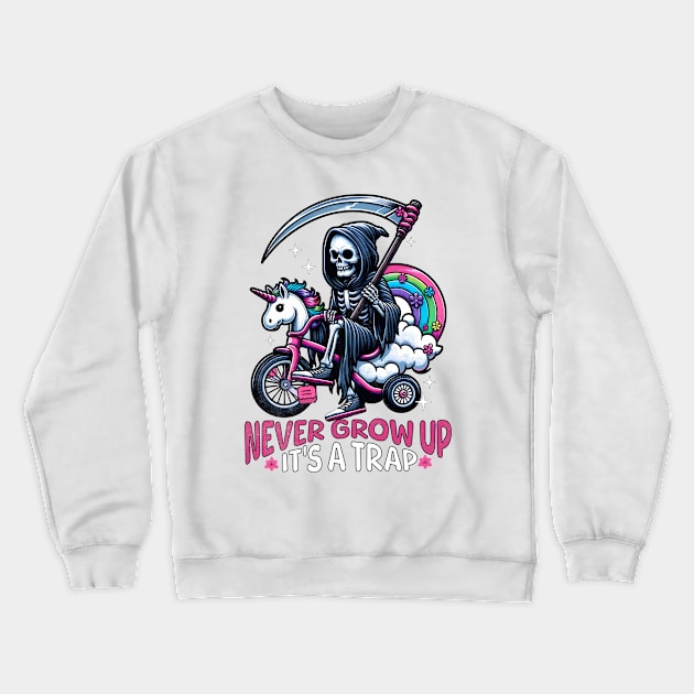 Skeleton Illustration Funny Riding a Tricycle Crewneck Sweatshirt by alcoshirts